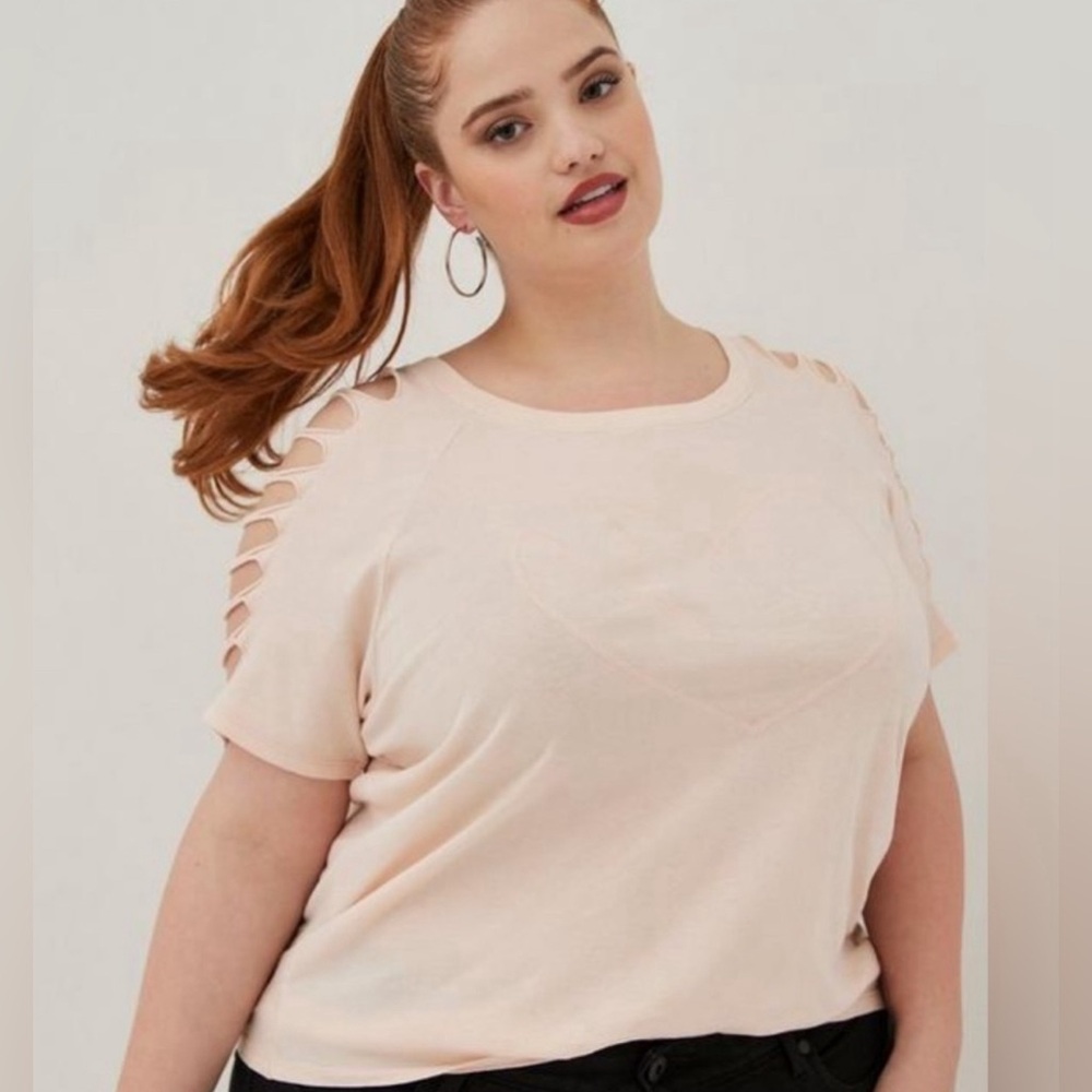 Torrid LoveSick Slashed Sleeve Tee - Cotton Washed Pink Size 5